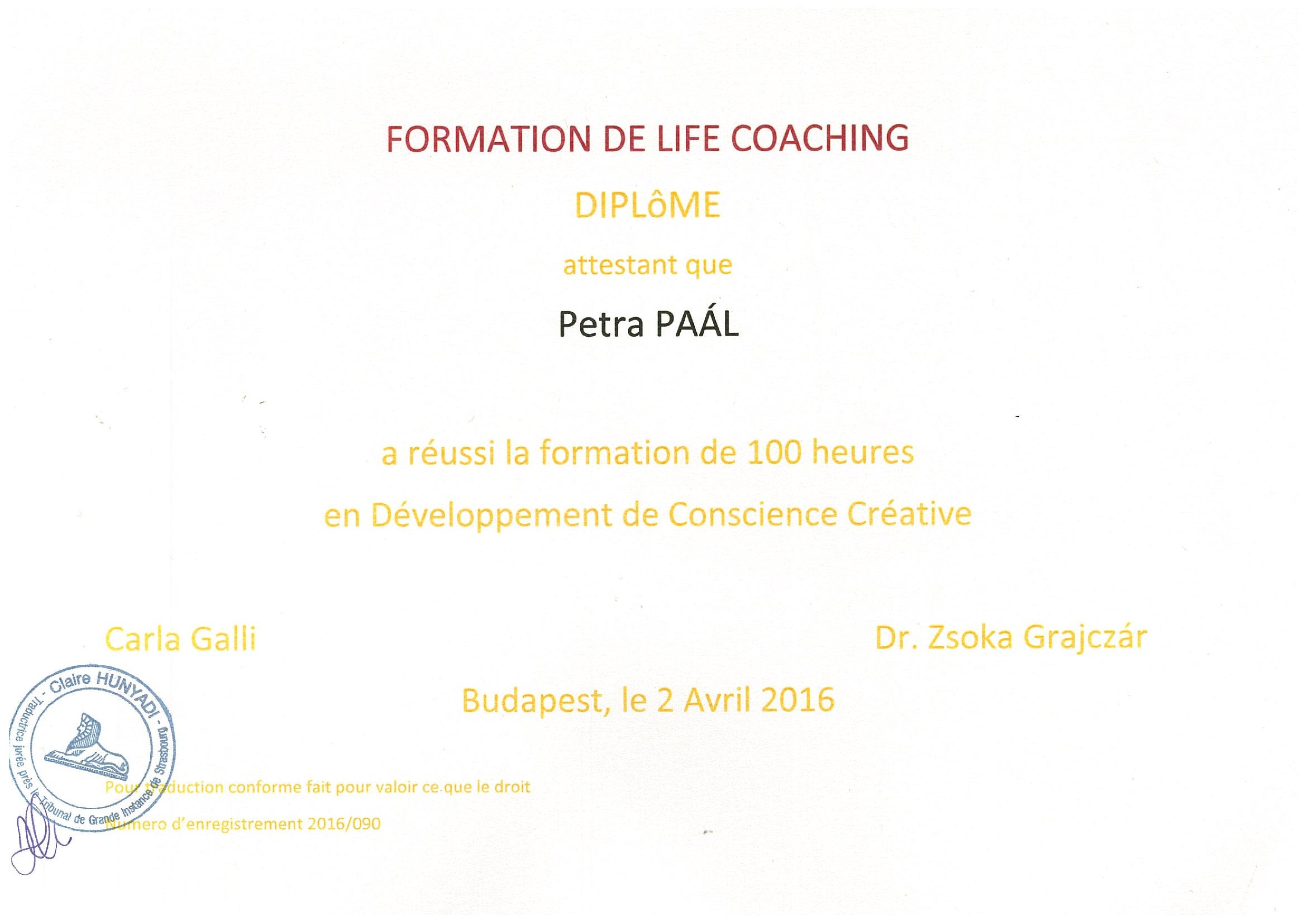 Lifecoaching oklevél